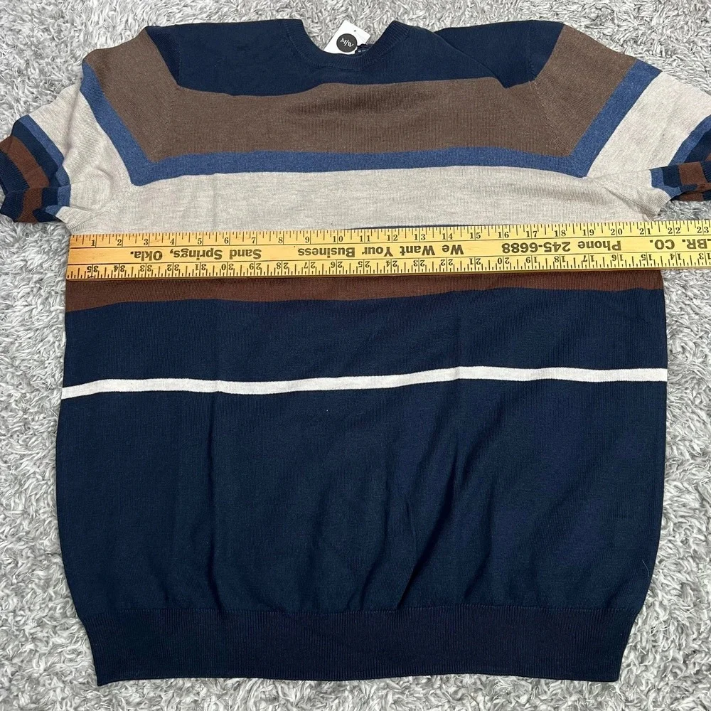 Joseph Abboud Shirt Large Multistripe Short Sleeve Sweater Lightweight